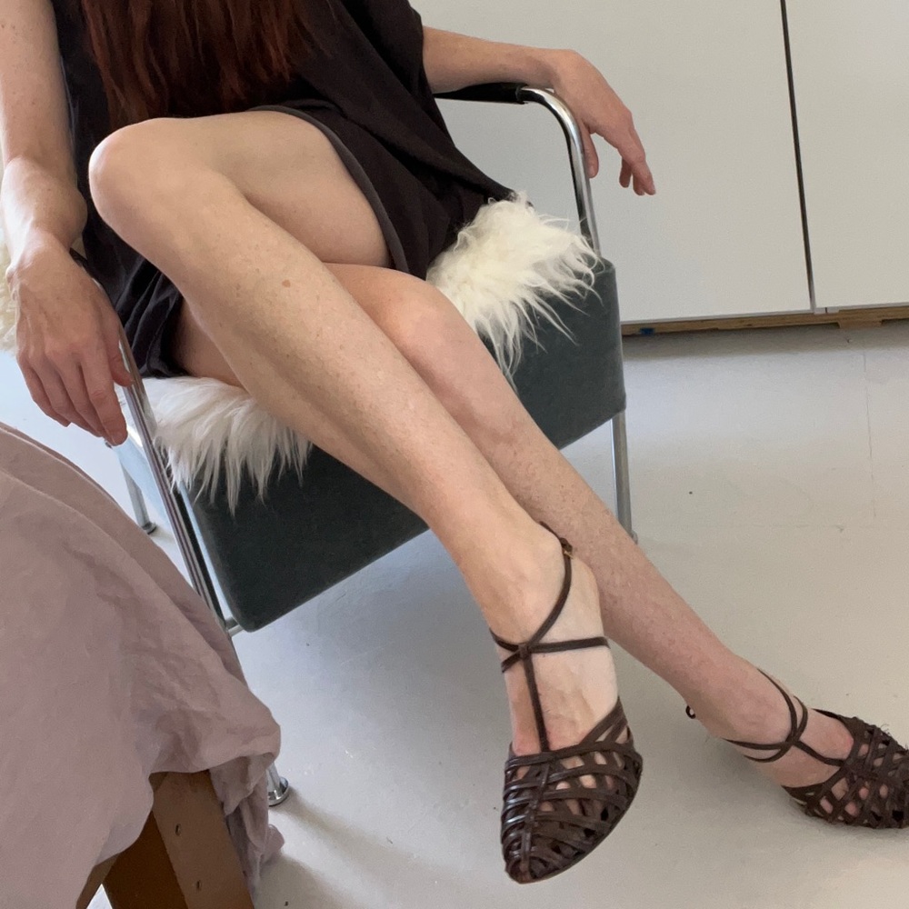 Prada wood heel sandal choc brown sz40